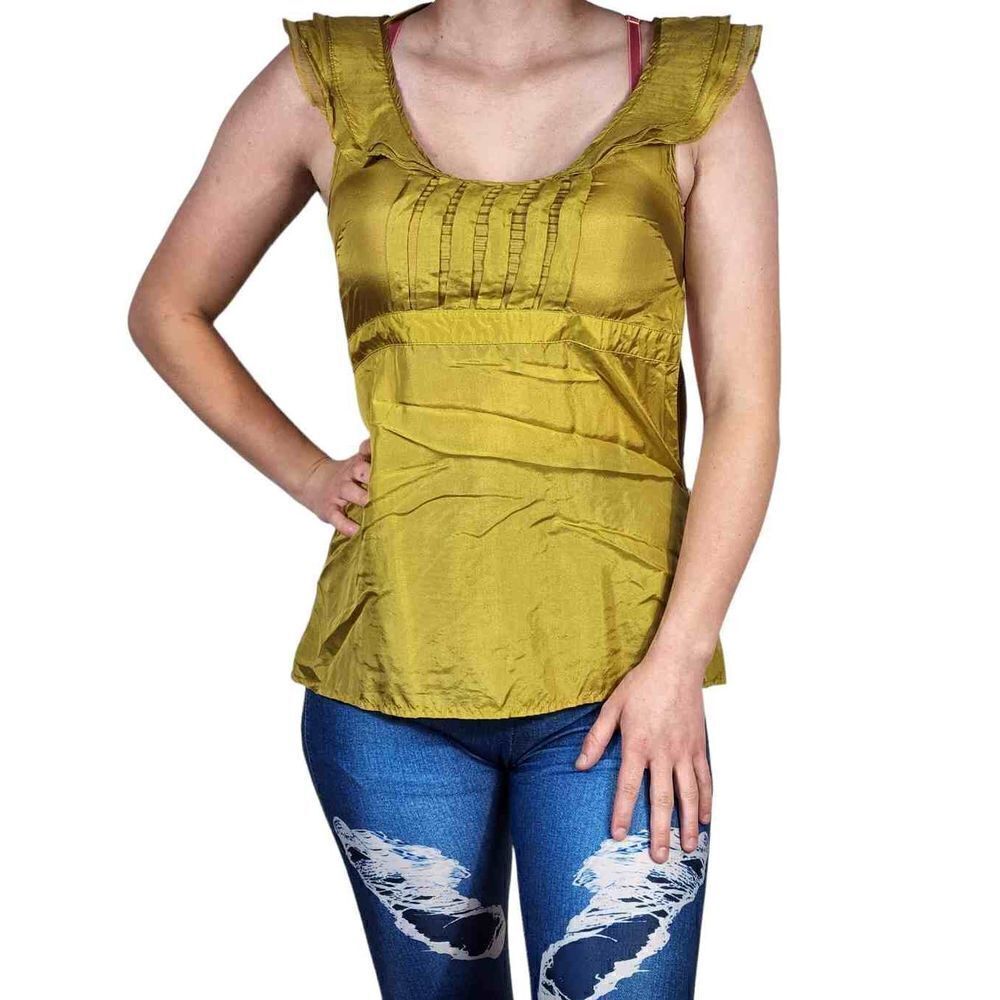 BB Dakota Mustard Solid Ruffle Sleeve Top Size Small